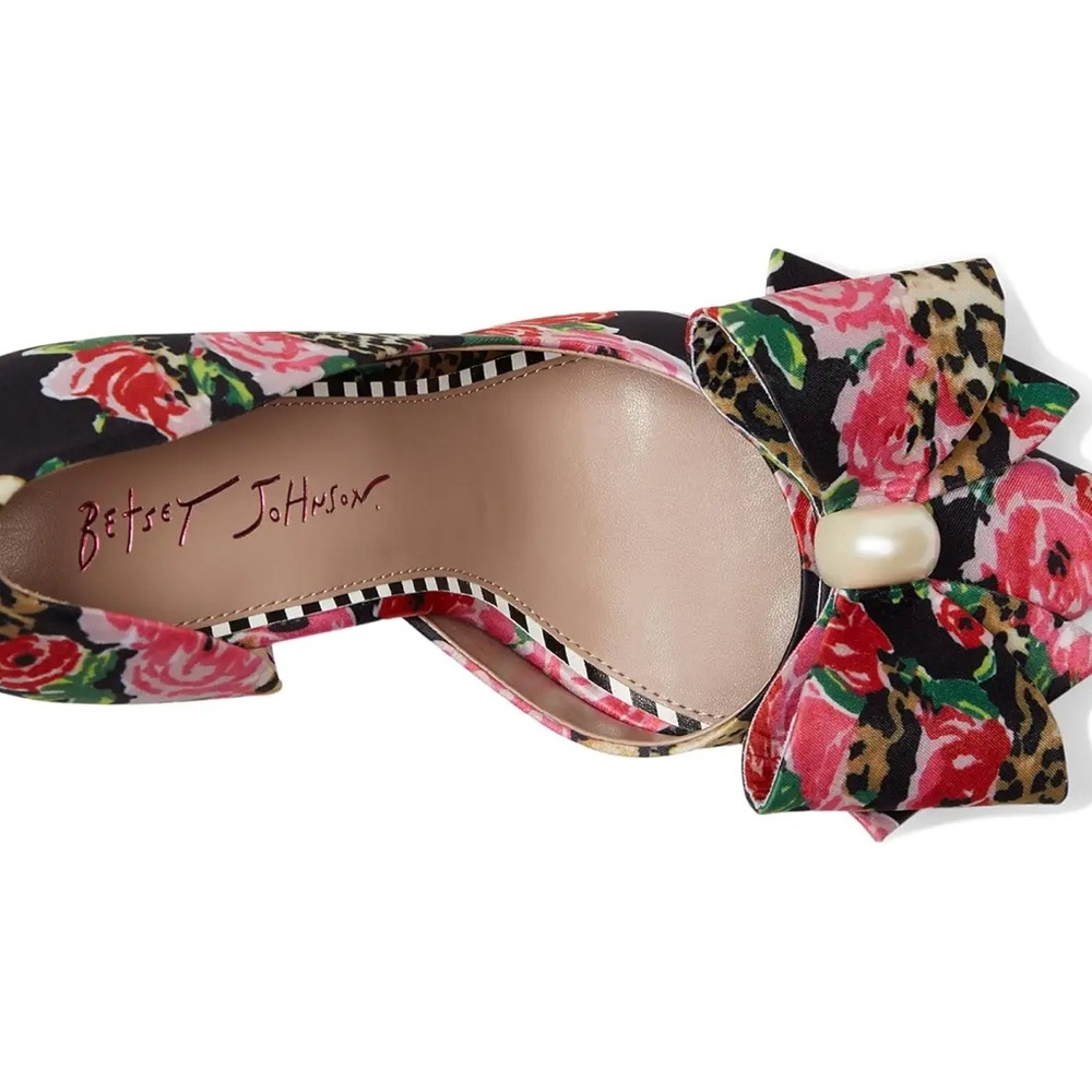 Betsey Johnson Floral Bow Pointed-Toe Heels in Black, Pink, Red, Green, Gold - Picture 14 of 15